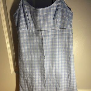 blue and white checkered tie back dress from john galt (brandy melville)